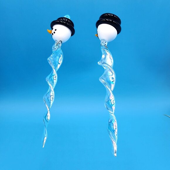 Art Glass Snowman Iridescent Icicle Murano Style Lampwork Christmas Ornaments 2 - Picture 9 of 10
